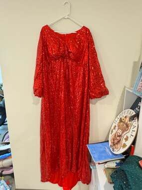 Red Sequin Long Sleeve Maxi Dress